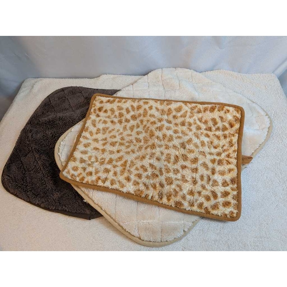 Plush Pet Mats Leopard Brown Cream Reversible‎ Cozy Soft Bed Pad